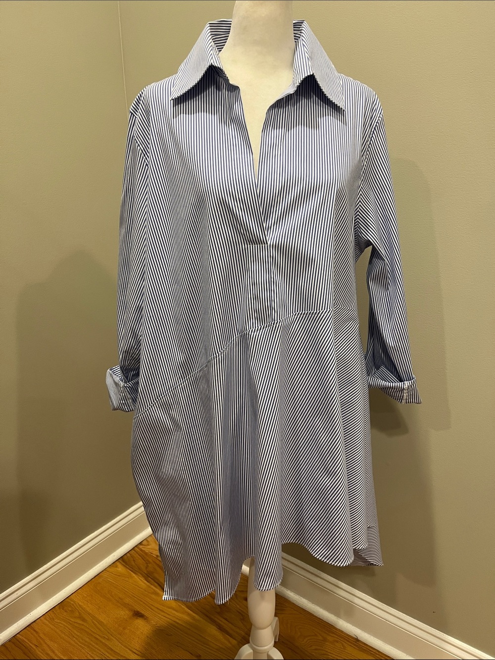 Peck & Peck Striped Tunic Asymmetrical Shirt